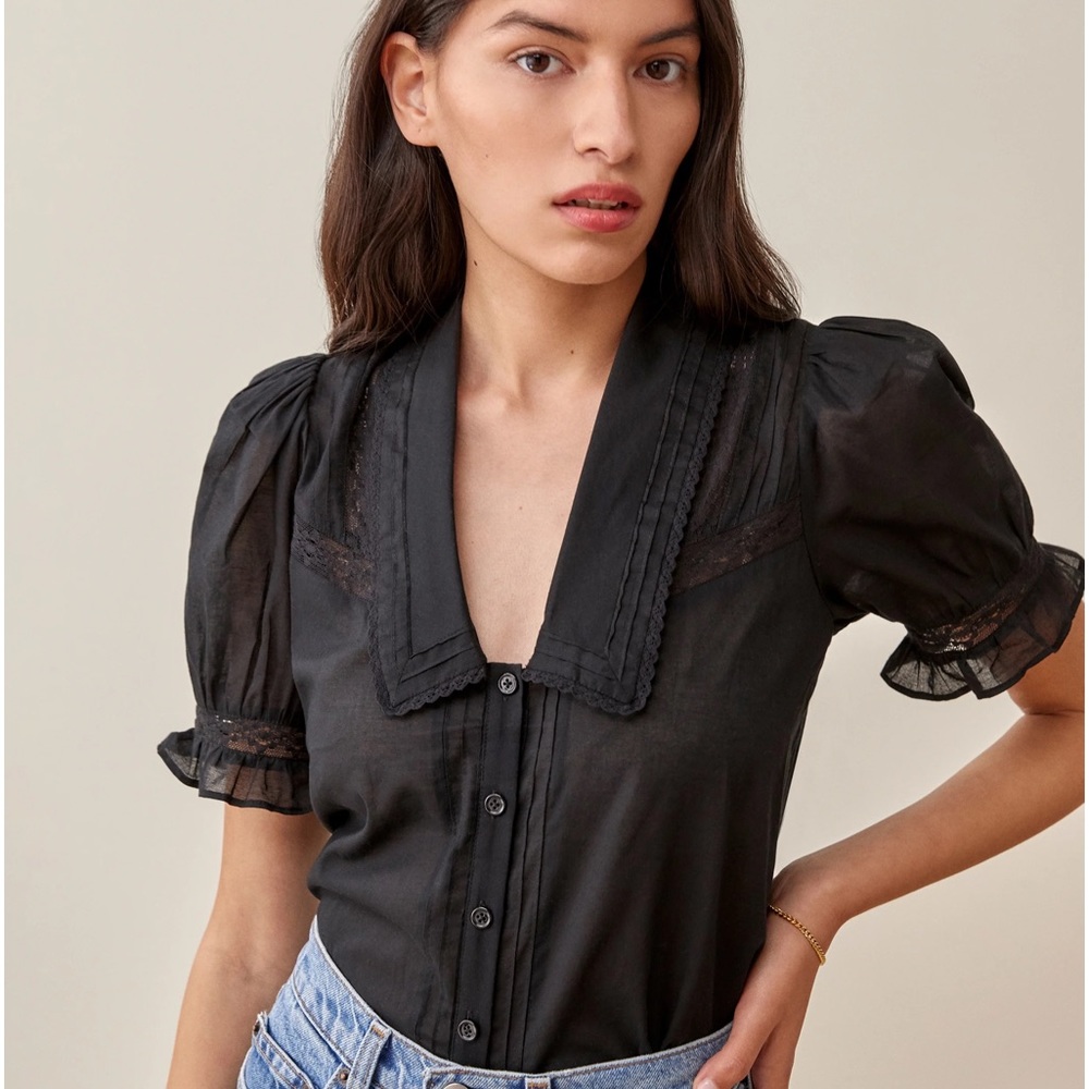 Reformation Black Button-Up Top